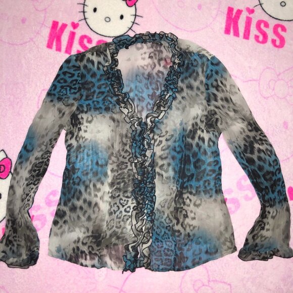 y2k trashy leopard ruffle bell sleeve top - Picture 1 of 4